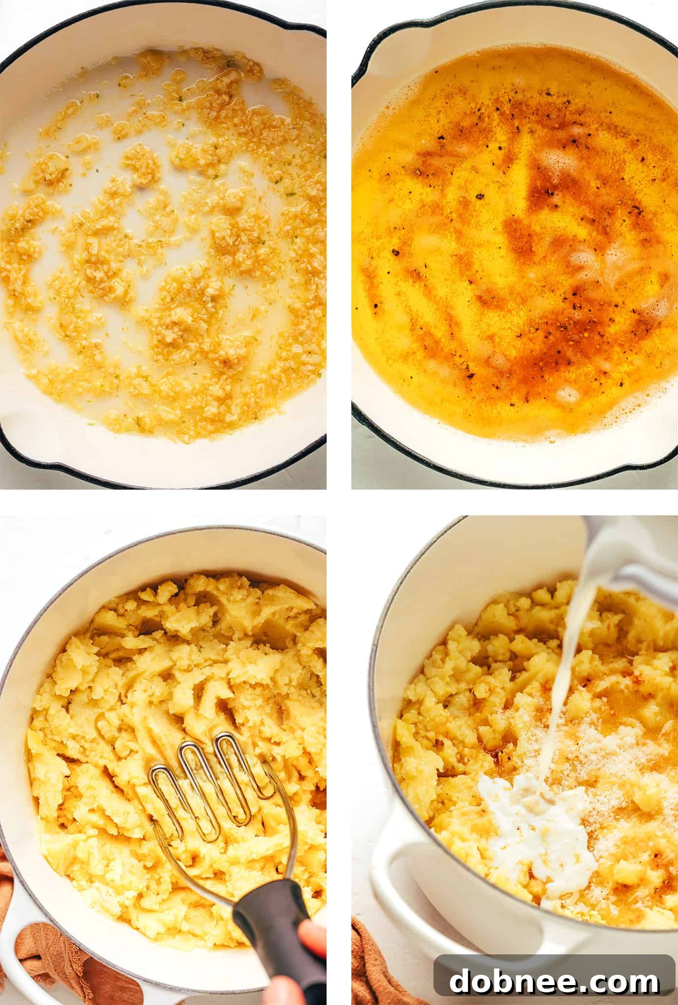 A close-up shot of the brown butter being made in a pan, showcasing its golden-brown color and nutty aroma.