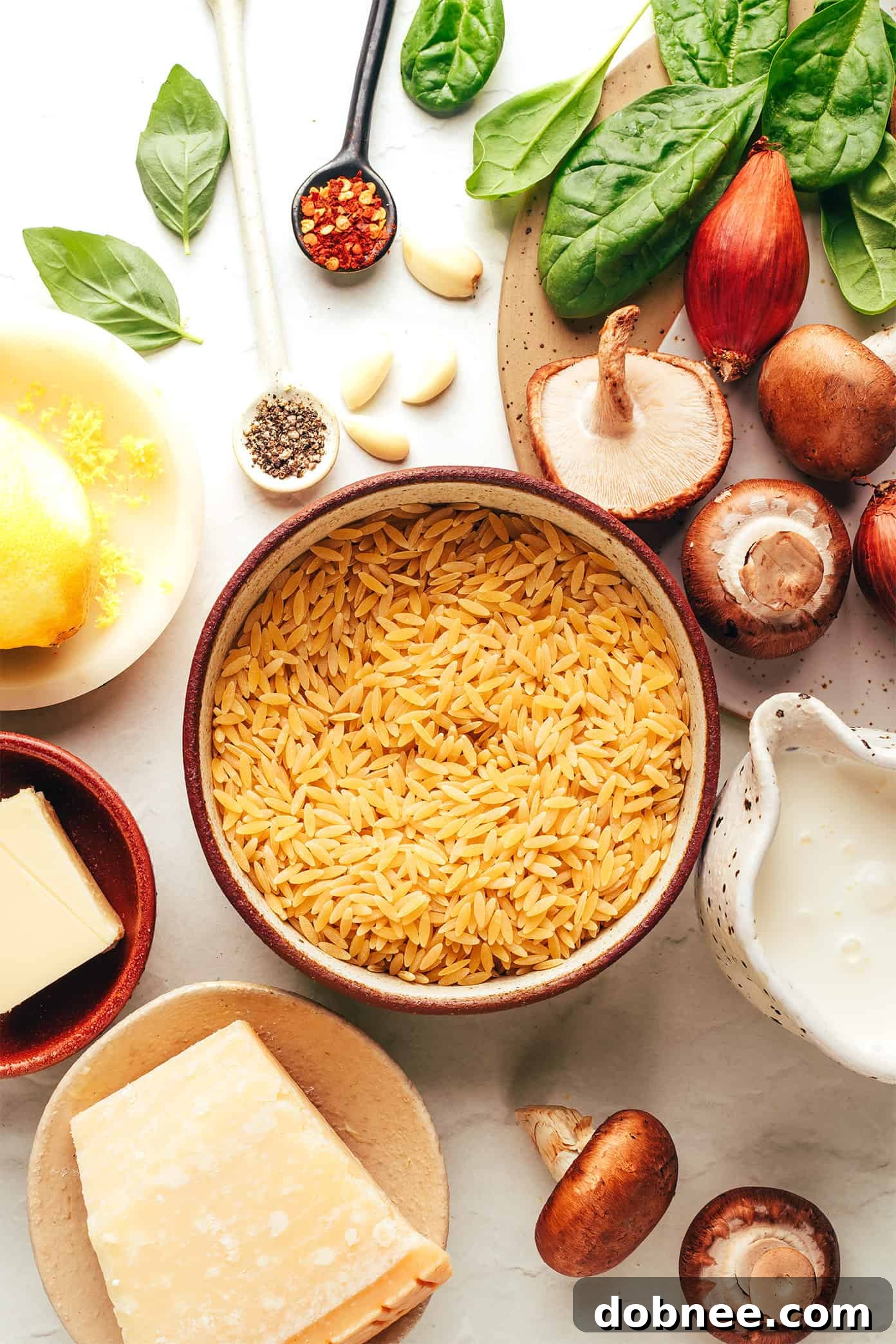 Ingredients for Creamy Garlic Mushroom Orzo