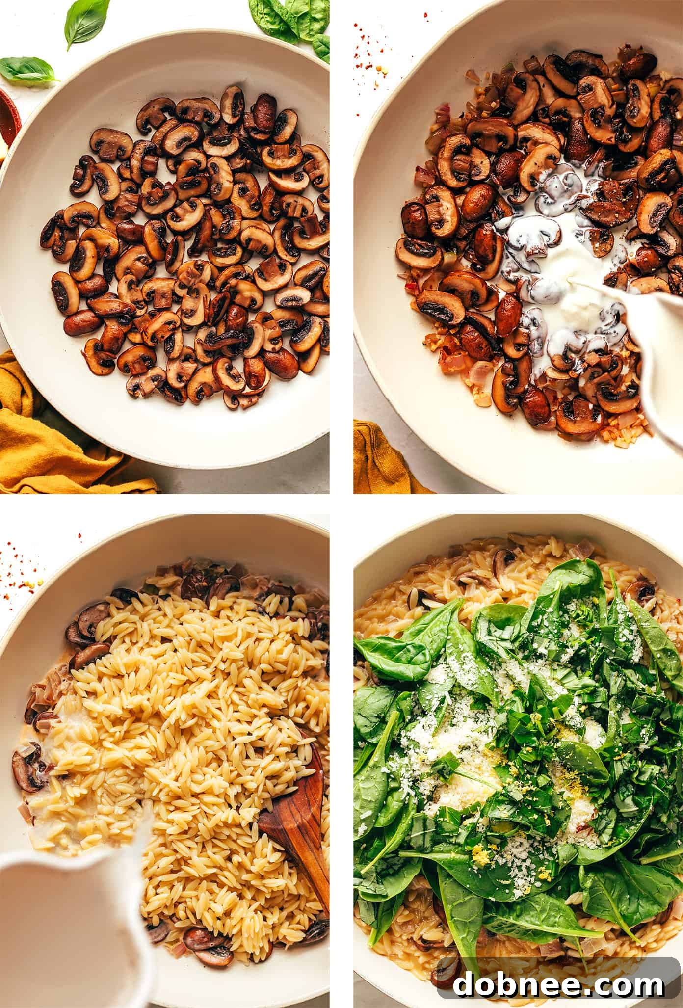 Cooking Process for Creamy Garlic Mushroom Orzo