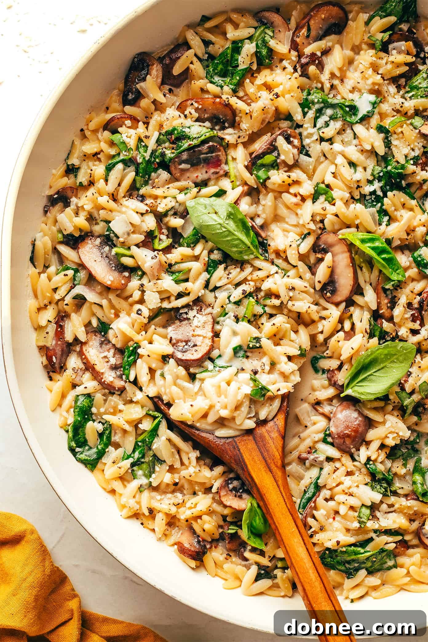 Plated Creamy Garlic Mushroom Orzo