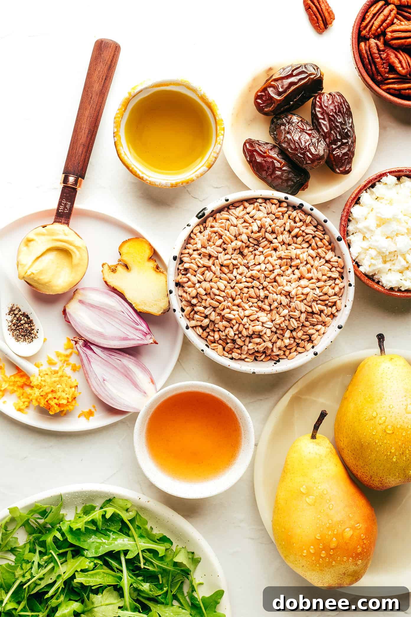 Colorful Winter Farro Salad with fresh ingredients