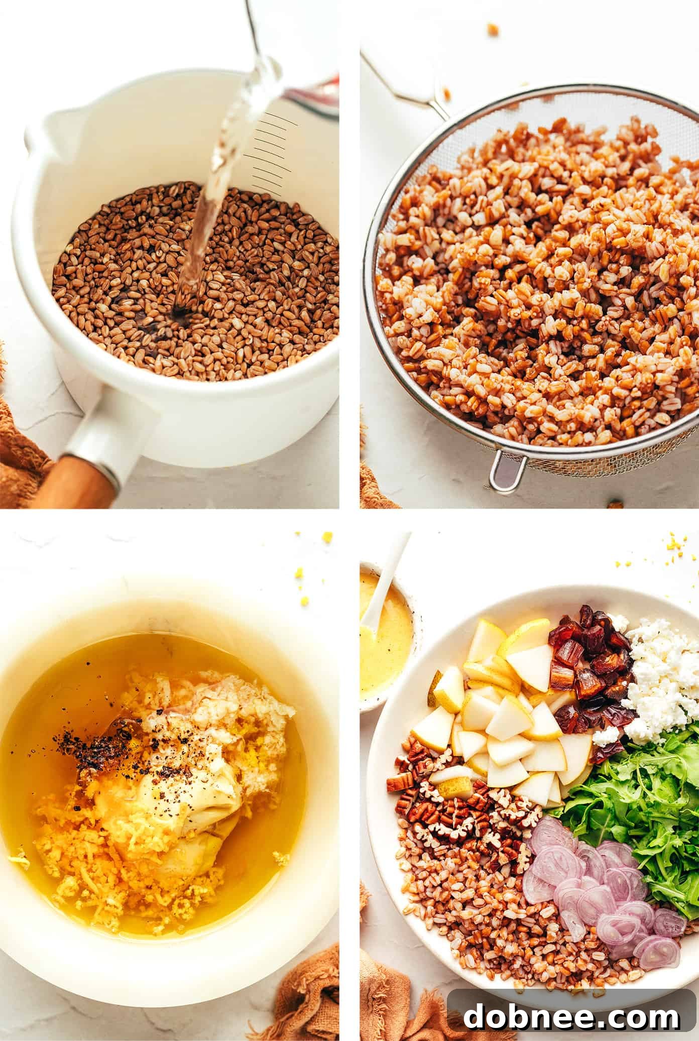 Close-up of Winter Farro Salad with vinaigrette