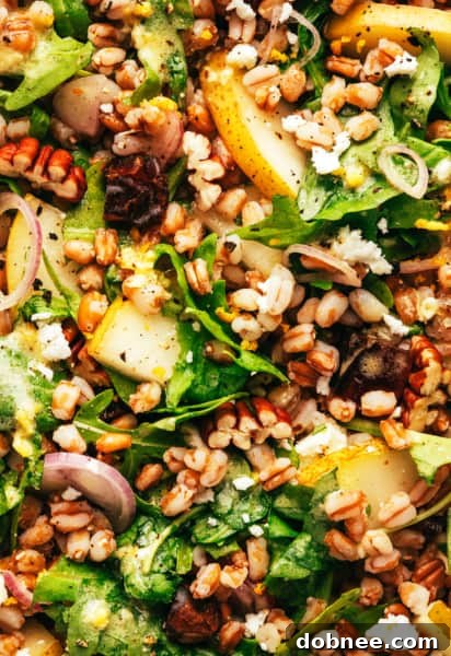 Winter Farro Salad with fresh pears, arugula, and dates.