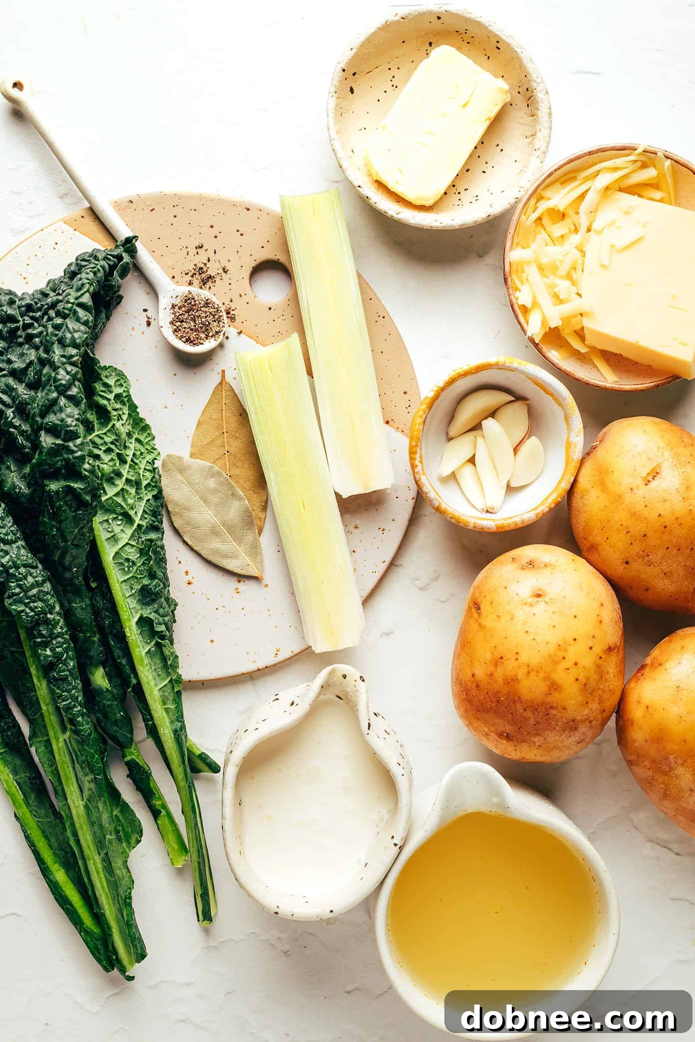 Close-up of Colcannon Soup ingredients being prepared