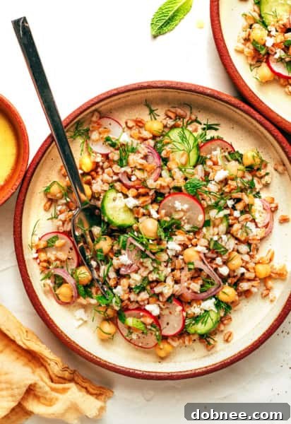 Spring Farro Salad with fresh herbs and feta