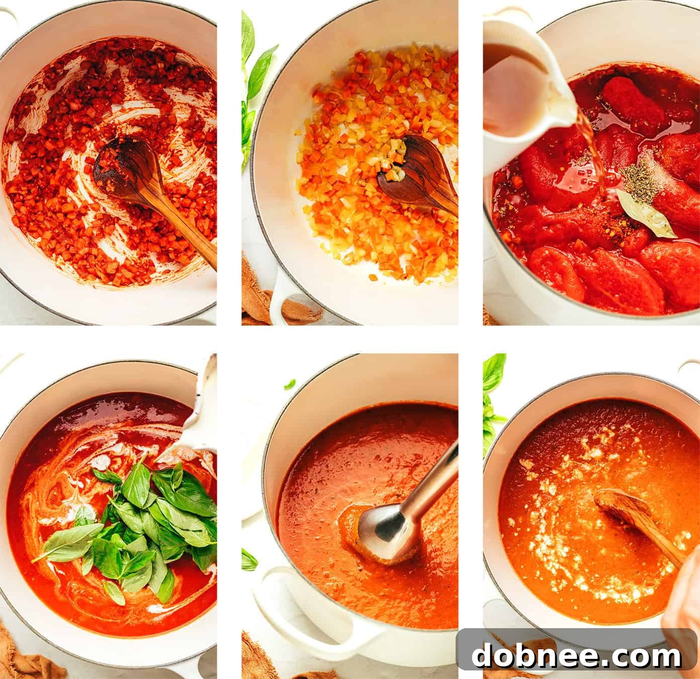 A close-up shot of creamy tomato feta soup, highlighting the texture and the pieces of crumbled feta cheese.