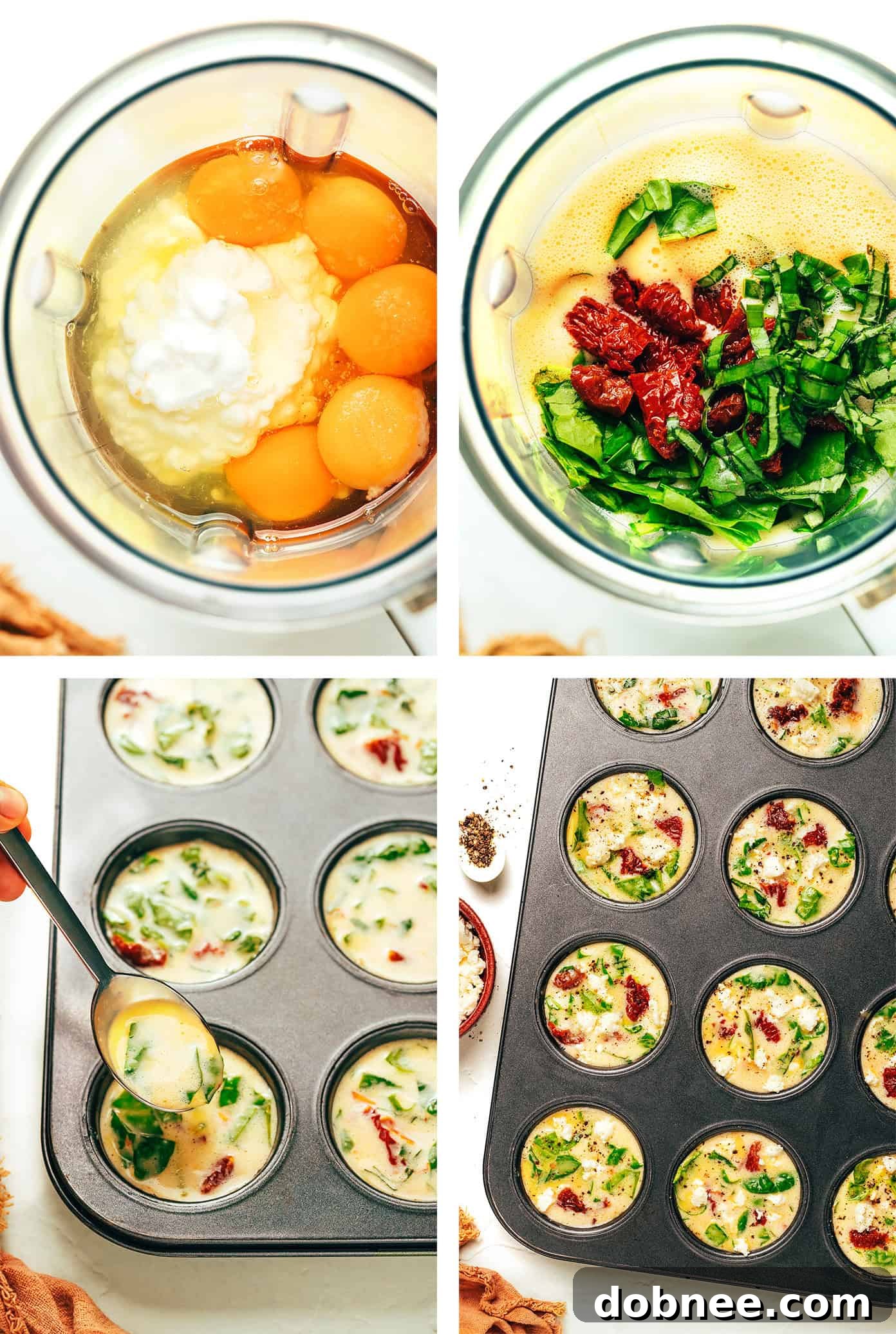 A close-up of baked high-protein egg bites in a muffin tin.
