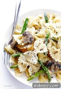 Goat Cheese Pasta with Chicken, Asparagus & Mushrooms