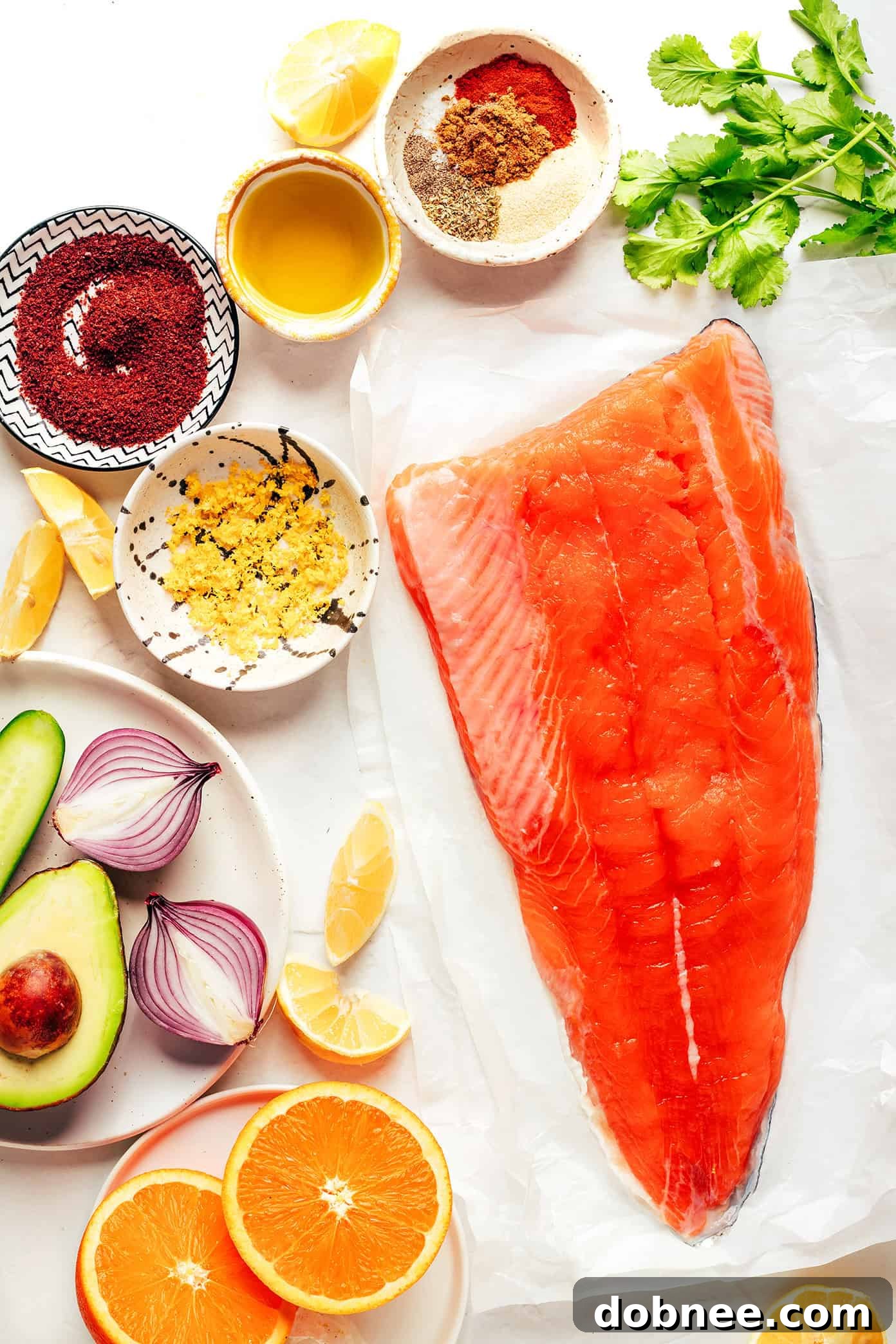 Close-up of Sumac Blackened Salmon showing the spice crust and flaky texture