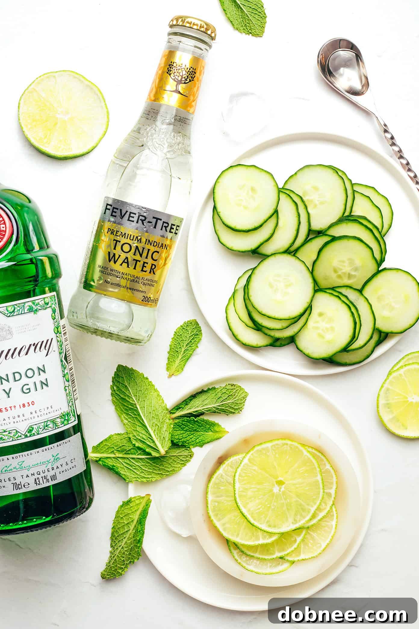 Gin's Verdant Spritz 3 Close-up of a Cucumber Mint Gin Fizz cocktail showing fresh mint leaves and cucumber slices