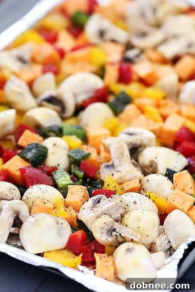 Overhead shot of Roasted Vegetable & Black Bean Tacos with fresh ingredients