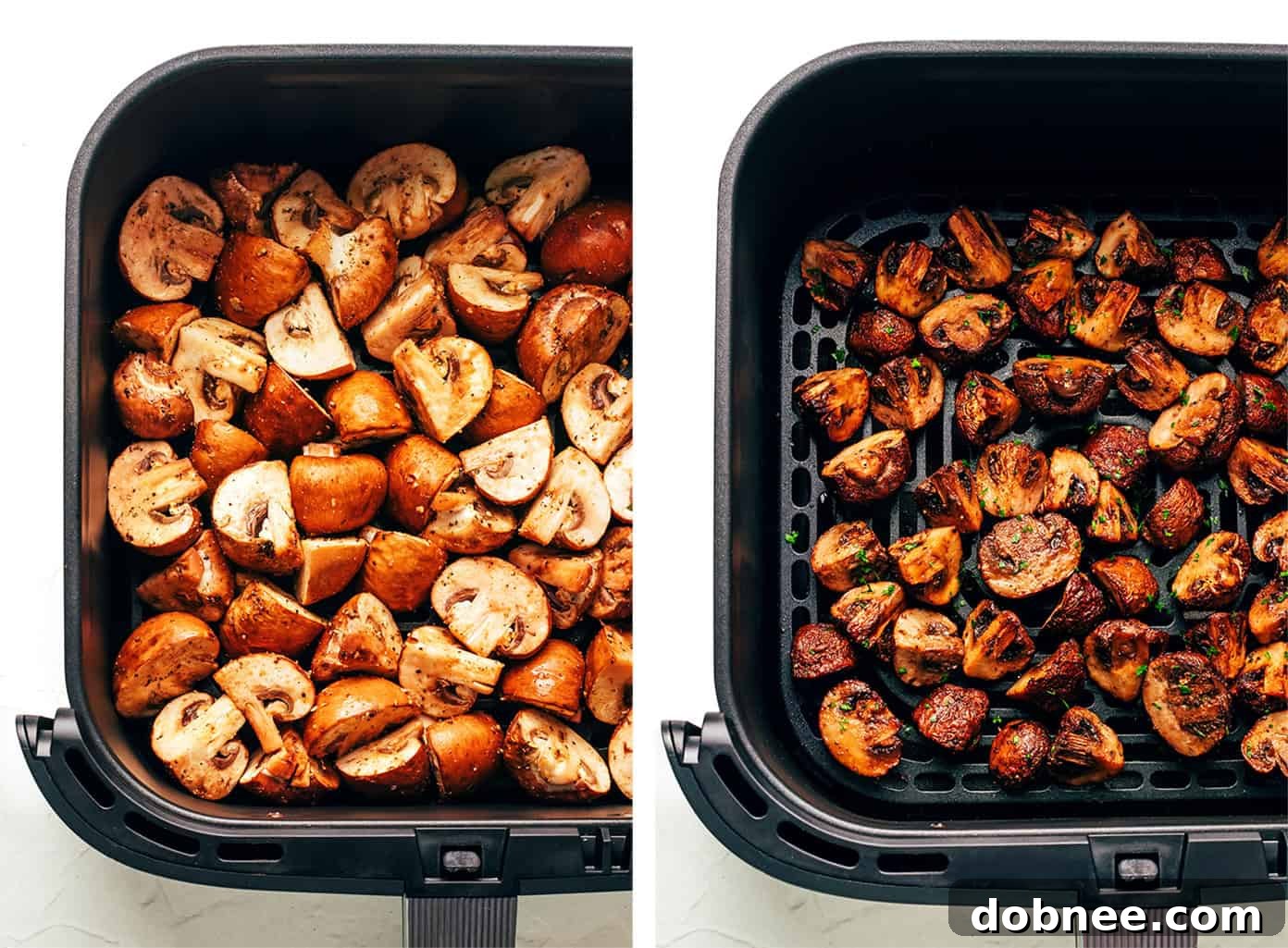Raw cremini mushrooms in a bowl with seasoning ingredients.