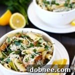 Small square image of Lemon Rosemary Pasta with Chicken, Asparagus, and Spinach.