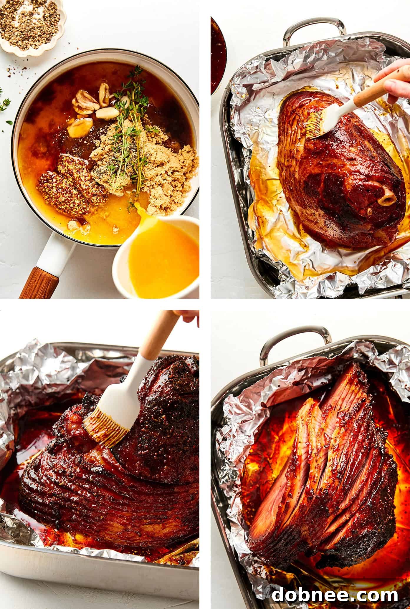 Step-by-step process for how to make glazed ham