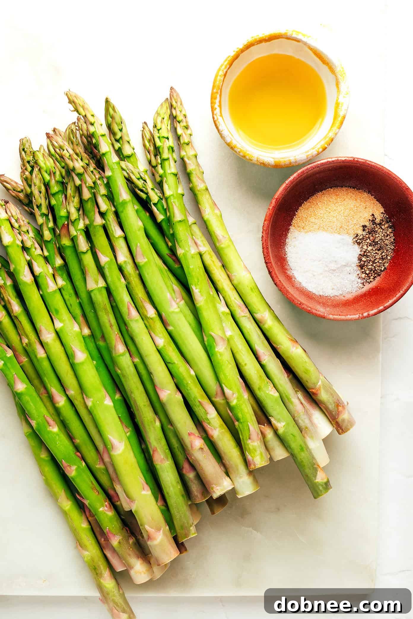 Close-up of perfectly roasted asparagus spears