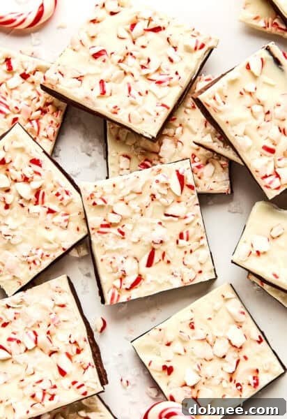 Beautifully textured Peppermint Bark with chocolate and candy cane pieces.
