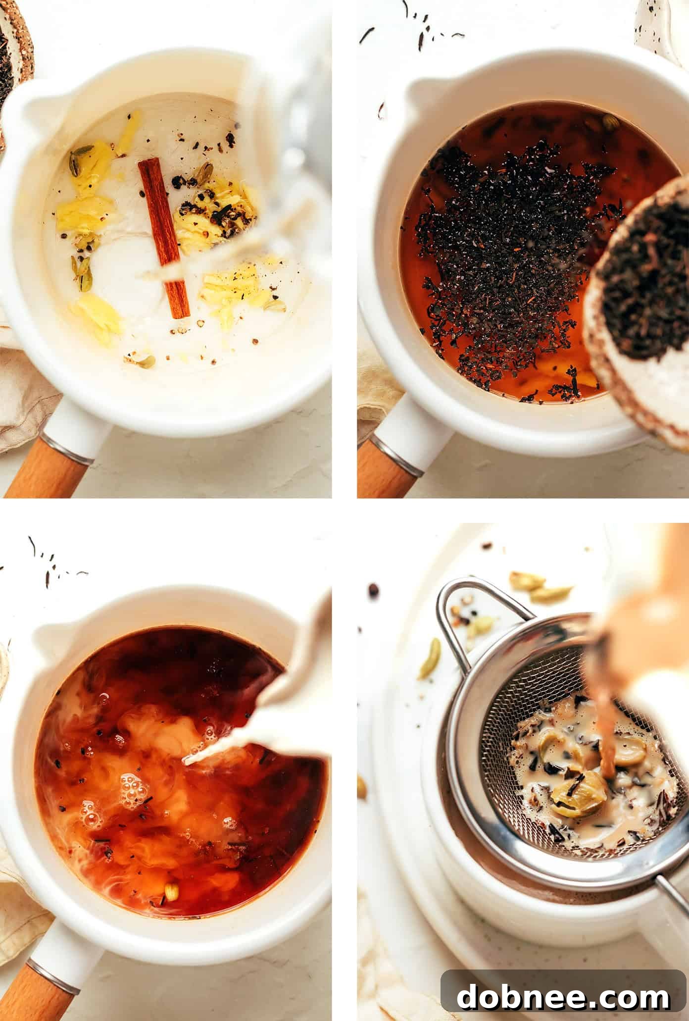 Masala Chai in a clear glass mug, showing its rich color