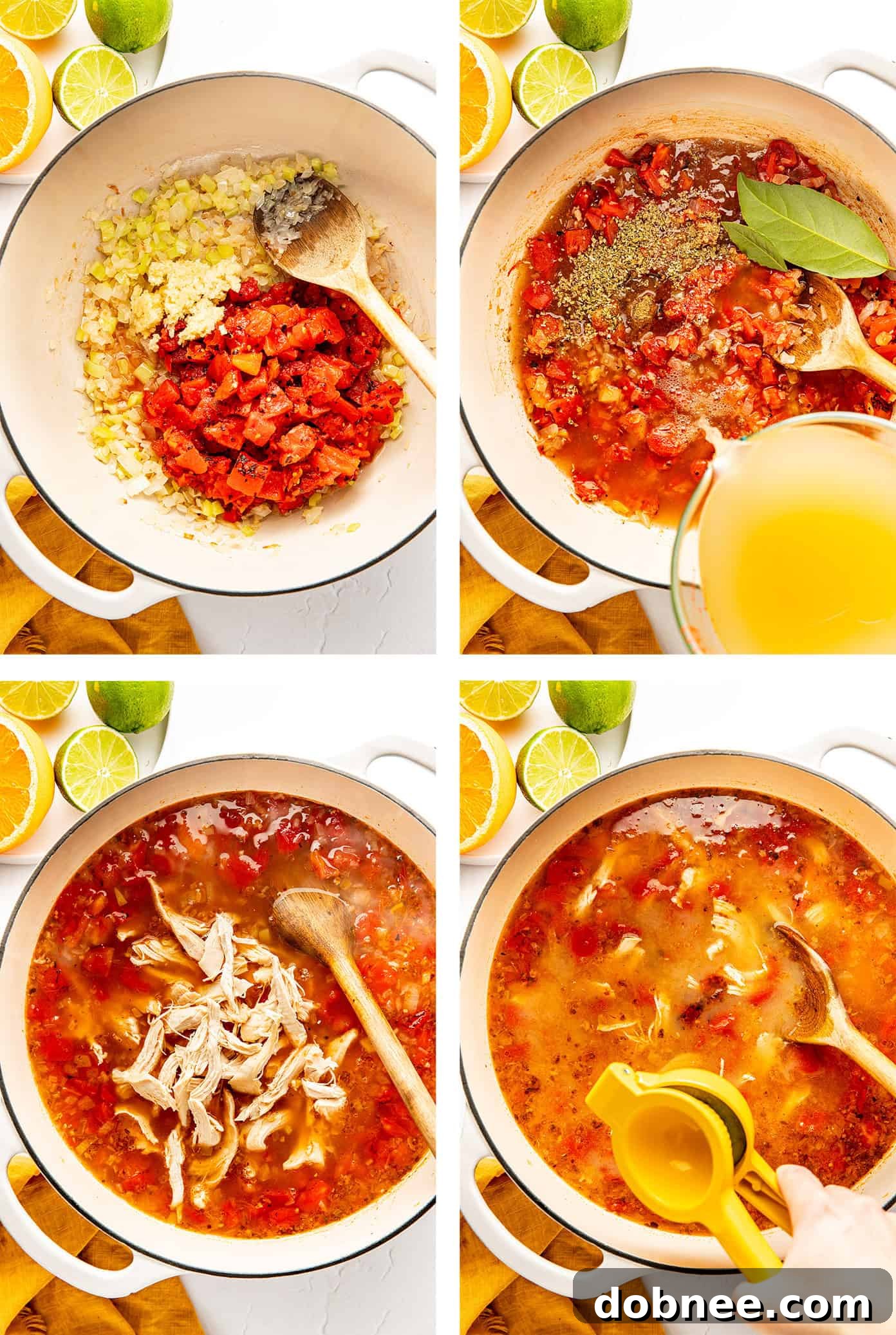A vibrant bowl of Sopa de Lima, garnished with fresh cilantro, avocado, and lime, ready to be enjoyed.