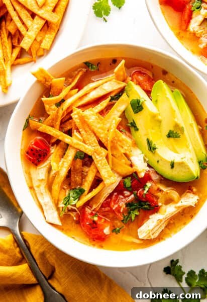 Sopa de Lima, garnished with lime and tortilla strips