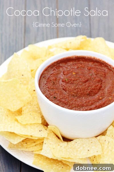 Another enticing image of the Cocoa Chipotle Salsa, emphasizing its appeal and inviting viewers to try the recipe.