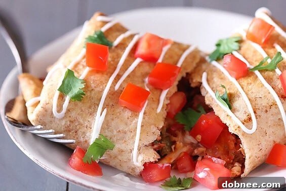 Plated Easy Chicken Chimichangas with Toppings