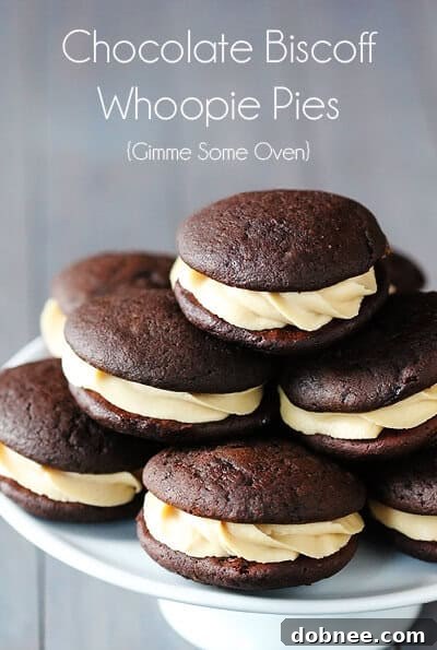 Chocolate Biscoff Whoopie Pies stack