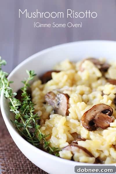 Gourmet Mushroom Risotto A vibrant bowl of Mushroom Risotto, garnished with fresh herbs and Parmesan, ready to be enjoyed.