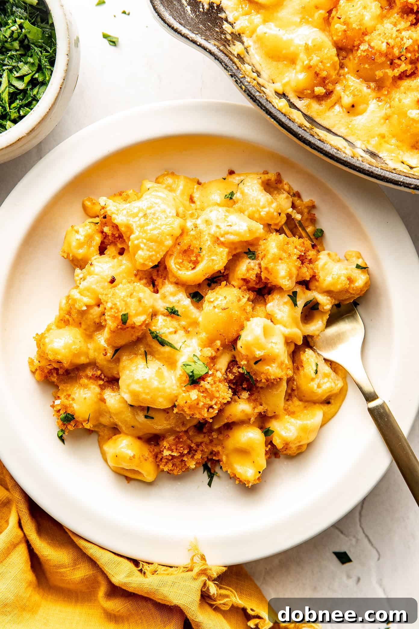 Delicious Baked Mac and Cheese in a skillet, ready to serve.