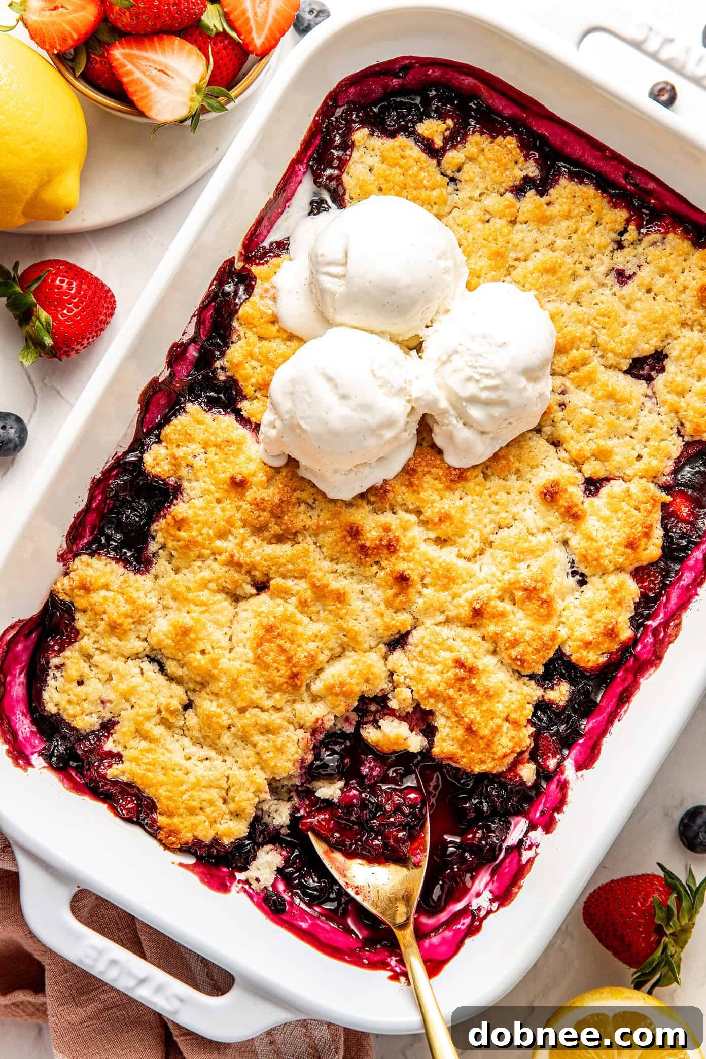 Lemon berry cobbler with vanilla ice cream